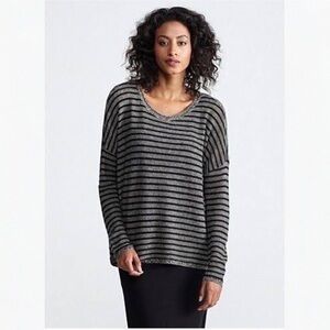 Eileen Fisher Knit Wool Linen Striped Boxy Pullover Sweater